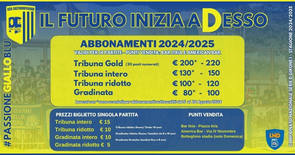 ASD CastrumFavara: ecco le info sulla campagna abbonamenti 2024-2025