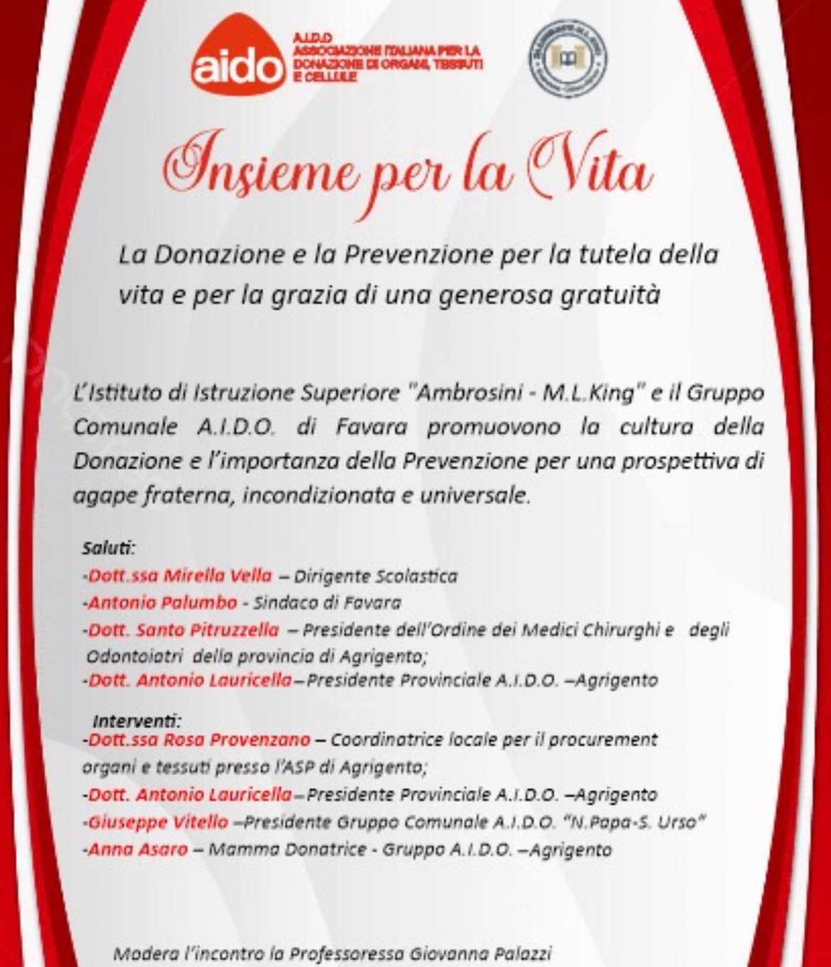 “Insieme per la Vita”: Aido e IISS “Ambrosini- King” promuovono la cultura della donazione e della prevenzione