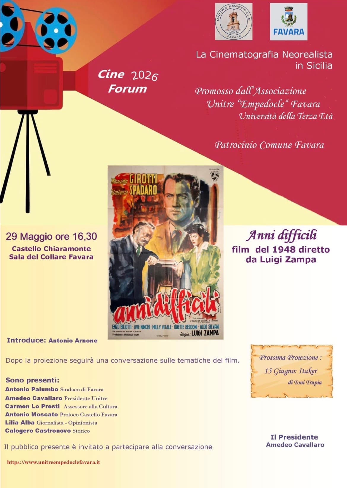 Terzo appuntamento con il Cineforum 2026 dell’Unitre con “Anni difficili” di Luigi Zampa
