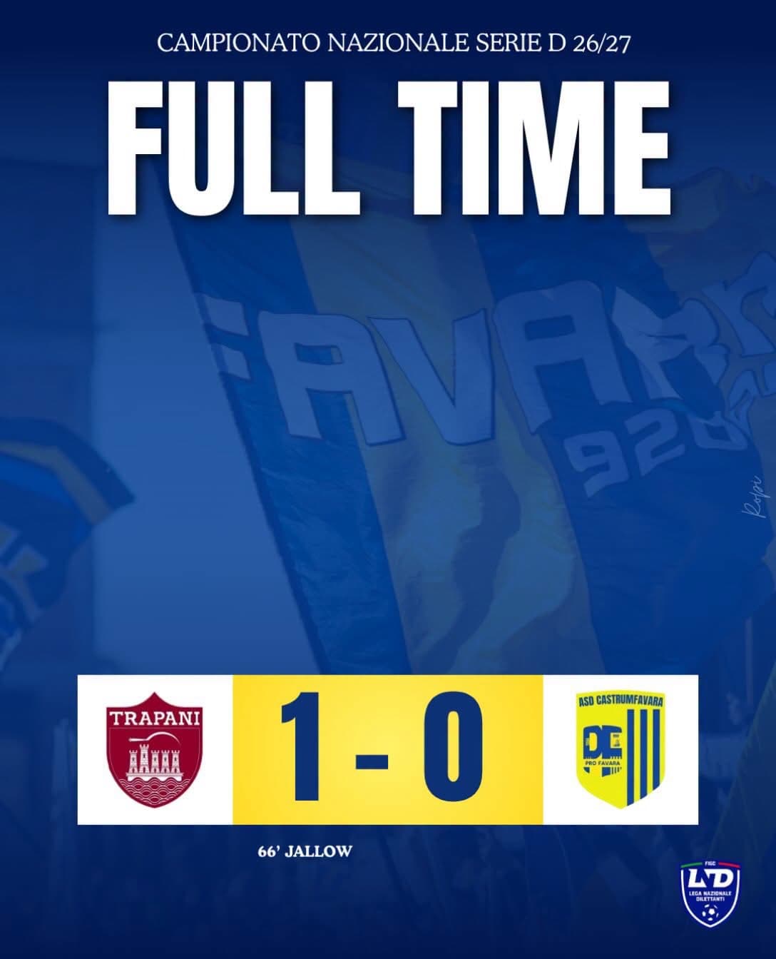 Trapani- Castrum Favara 1-0: gialloblù ancora a secco di punti in trasferta